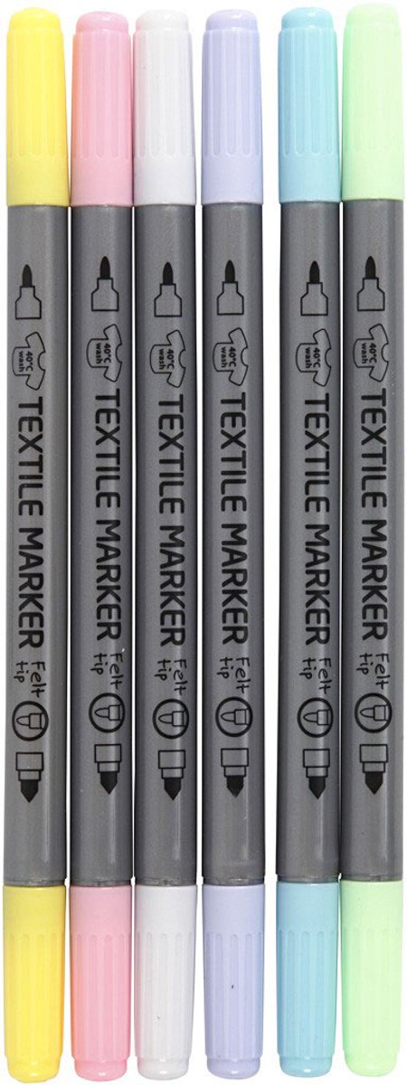 Creativ Company Textilmarker, Strichstärke 2,3 + 3,6 mm, Pastellfarben, 6 Stück 1 Box