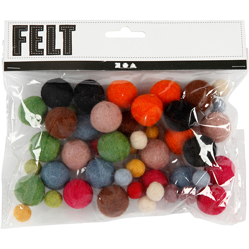 Creativ Company Wollperlen, D 10+20 mm, verschiedene Farben, 52 Stück, 1 Box