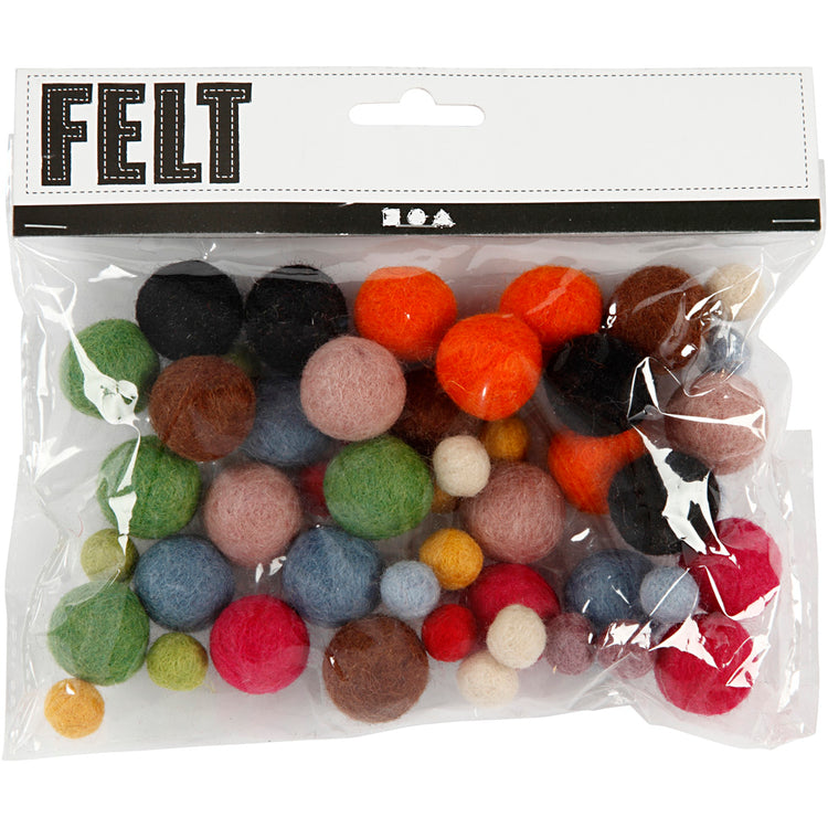 Creativ Company Wollperlen, D 10+20 mm, verschiedene Farben, 52 Stück, 1 Box