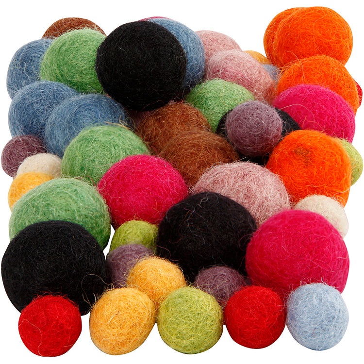 Creativ Company Wollperlen, D 10+20 mm, verschiedene Farben, 52 Stück, 1 Box