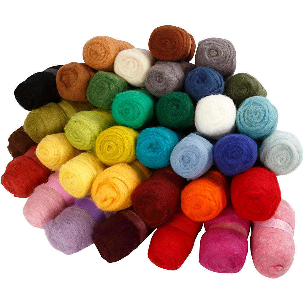 Creativ Company kardierte Wolle, verschiedene Farben, 35x100 gr 1 Box