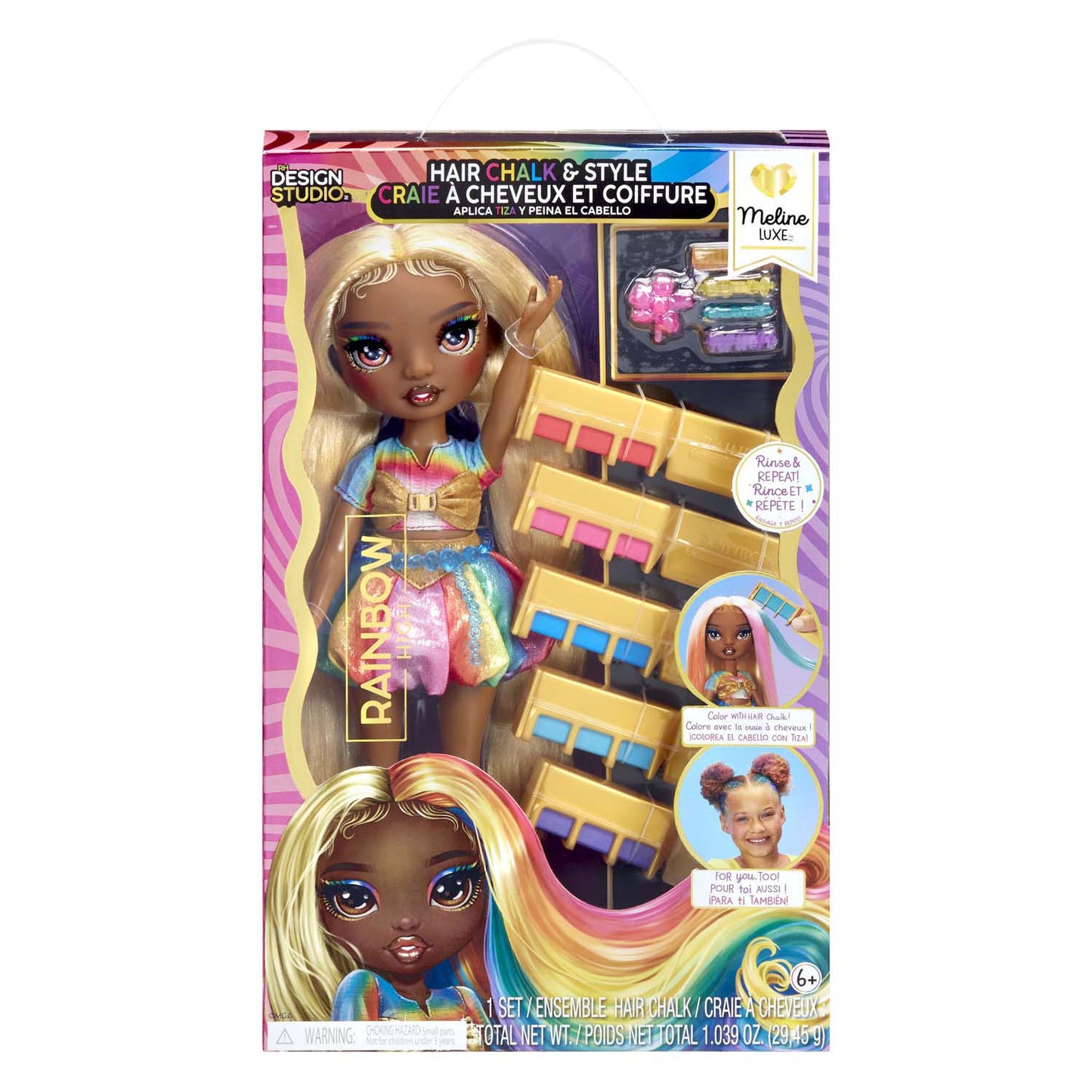 MGA Entertainment Rainbow High Fashion Puppe mit Haarkreide - Meline Gold