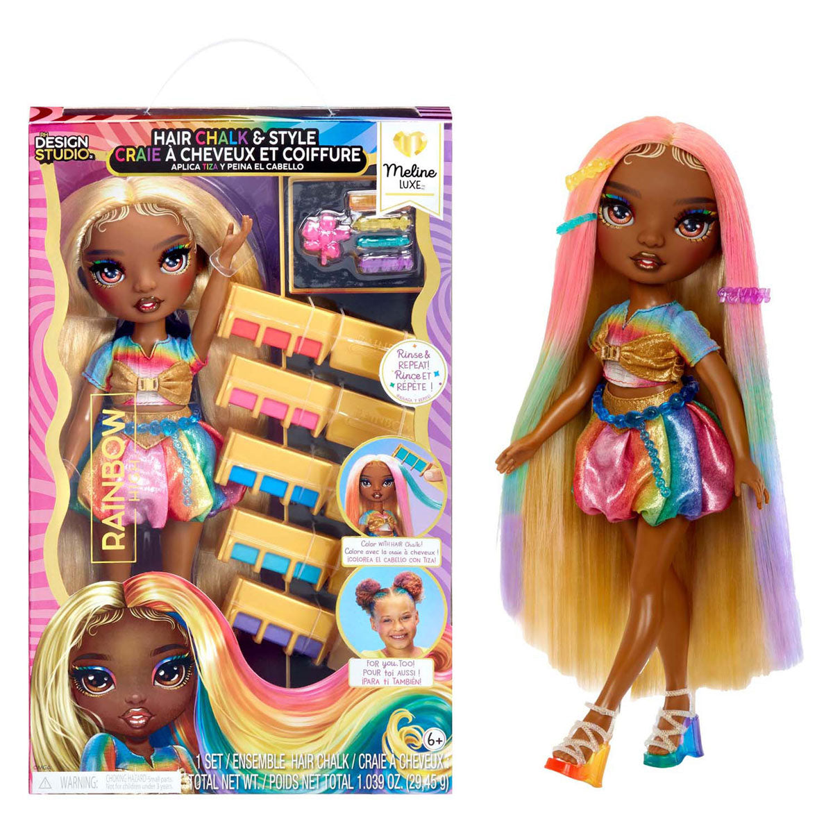 MGA Entertainment Rainbow High Fashion Puppe mit Haarkreide - Meline Gold