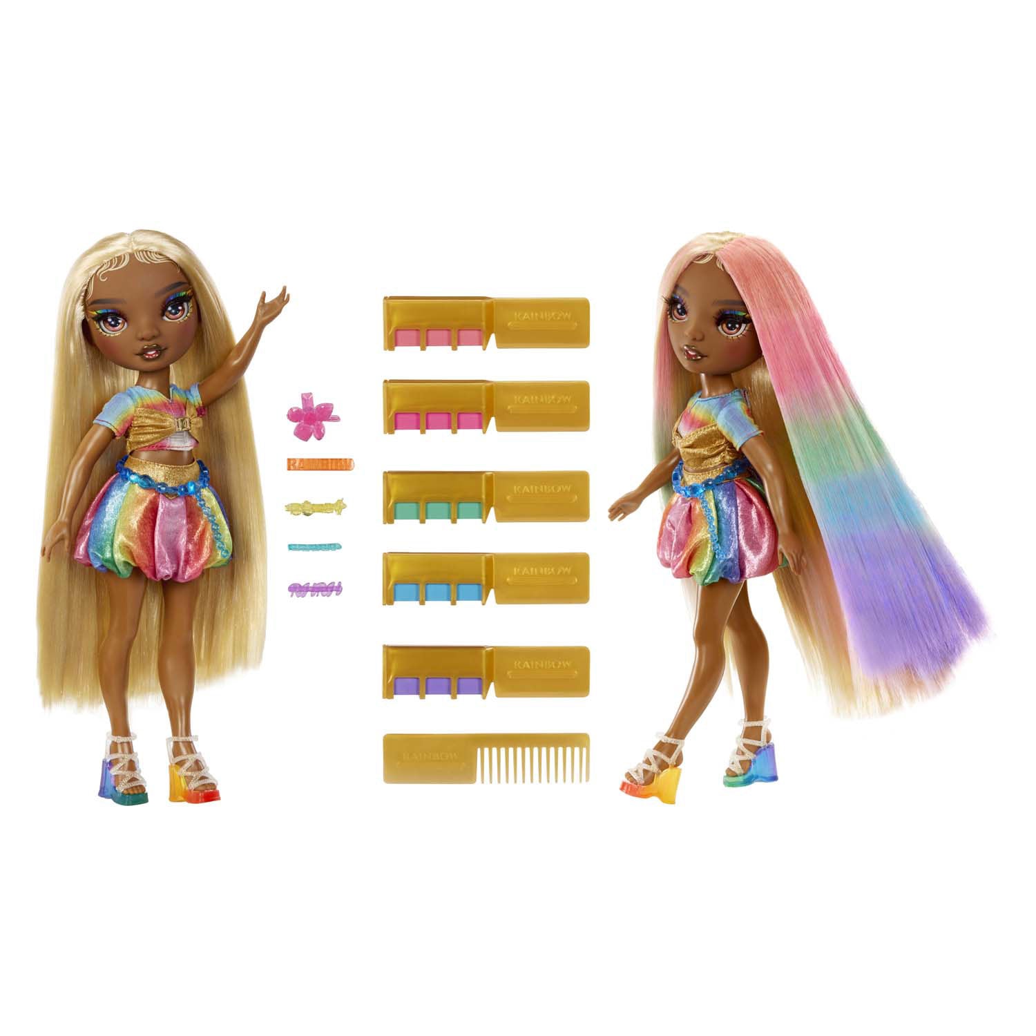 MGA Entertainment Rainbow High Fashion Puppe mit Haarkreide - Meline Gold