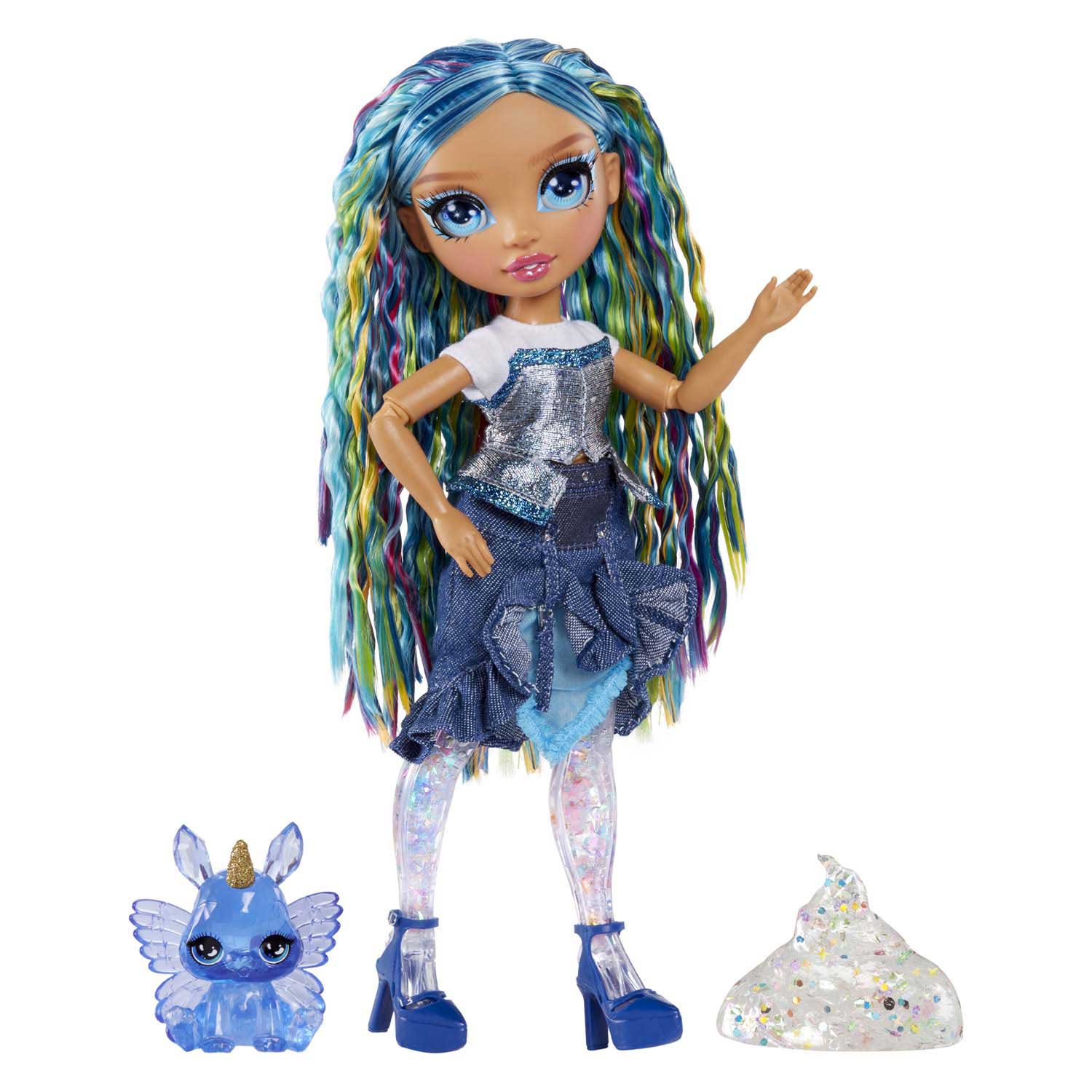 Mga Entertainment Rainbow High Rainbow schimmert mit Schleim, Modepuppe Skyler (blau)