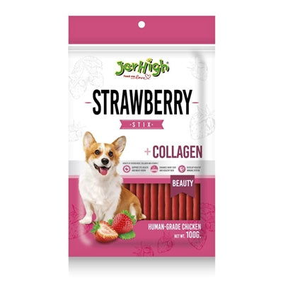Jerhigh Jerhigh Erdbeerstangen mit Hühnchen und Kollagen