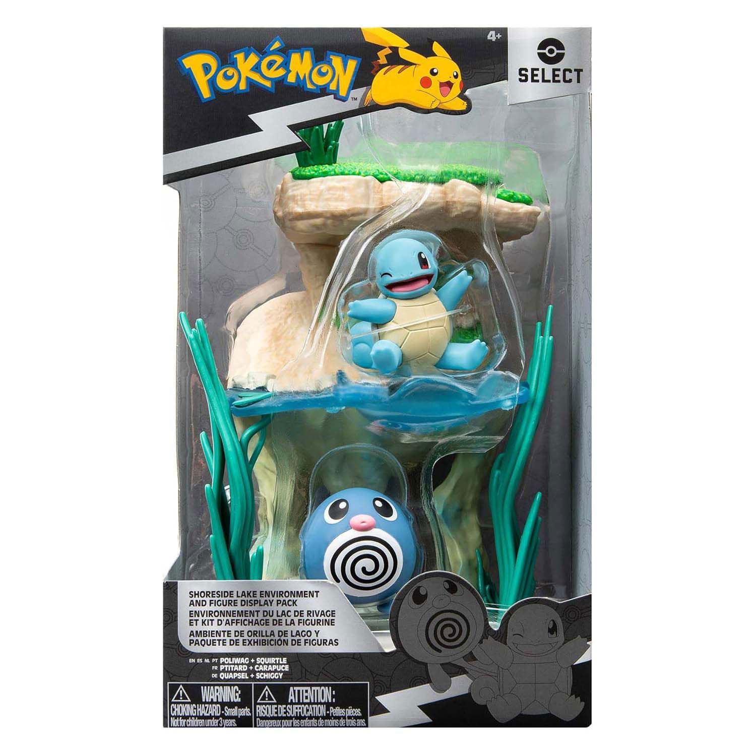 Jazwares Pokémon-Umgebungsfigurenset – Poliwag Squirtle