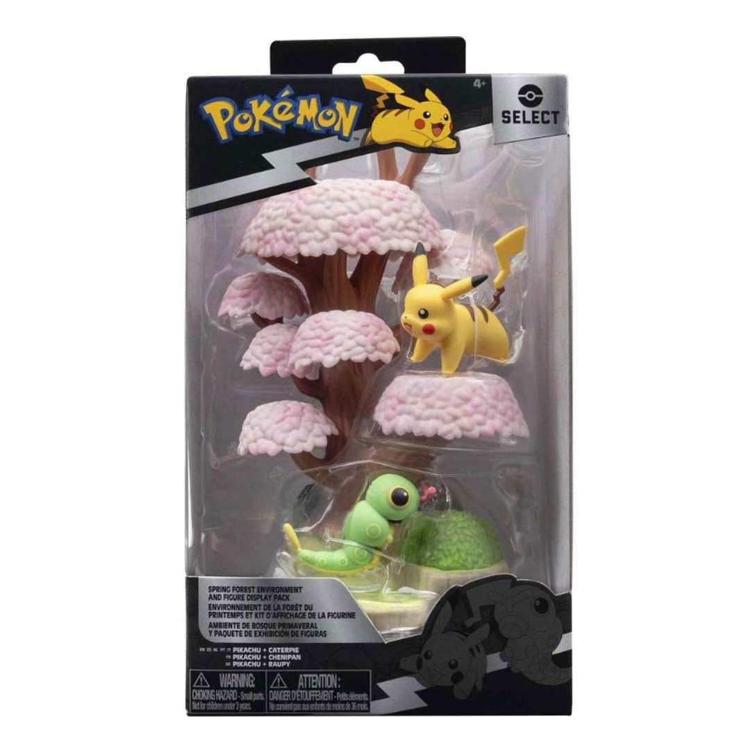 Jazwares Pokémon Environment Figurenset – Caterpie Pikachu