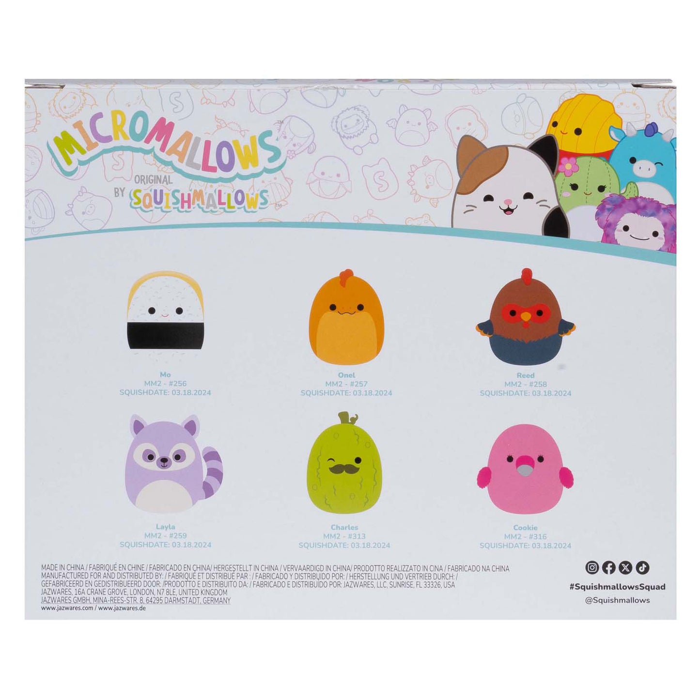 Squishmallows kuschelige Plüsch-Mikromallows – Charles, Onel, Mo, Cookie, Reed, Layla, 6er-Pack