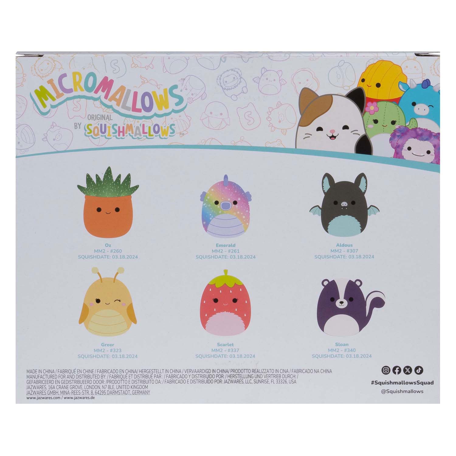 Squishmallows kuschelige Plüsch-Mikromallows – Greer, Sloan, Emerald, Oz, Scarlet, Ald, 6er-Pack