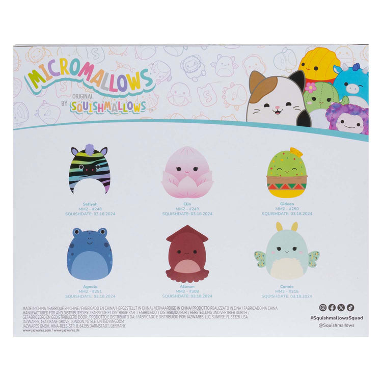 Squishmallows kuschelige Plüsch-Mikromallows – Elin, Altman, Gideon, Agnolo, Safiyah, Connie, 6er-Pack