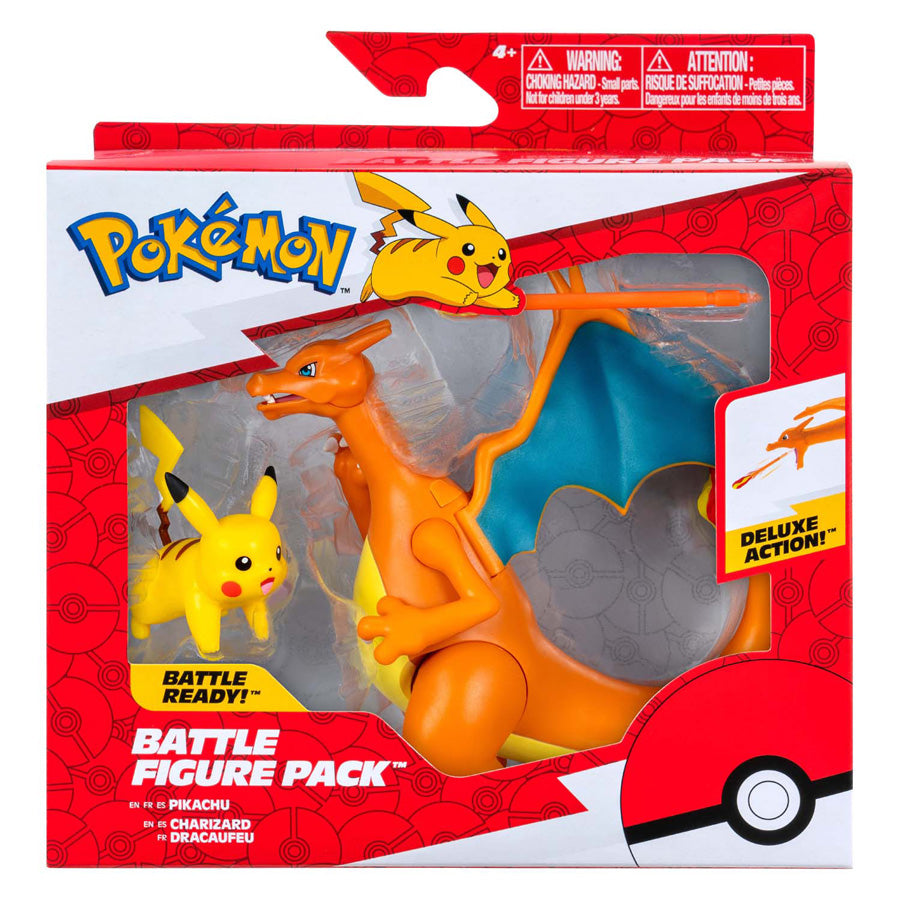 Jazwares Pokémon-Kampf-Feature-Figurenset – Glurak und Pikachu – 2-tlg.
