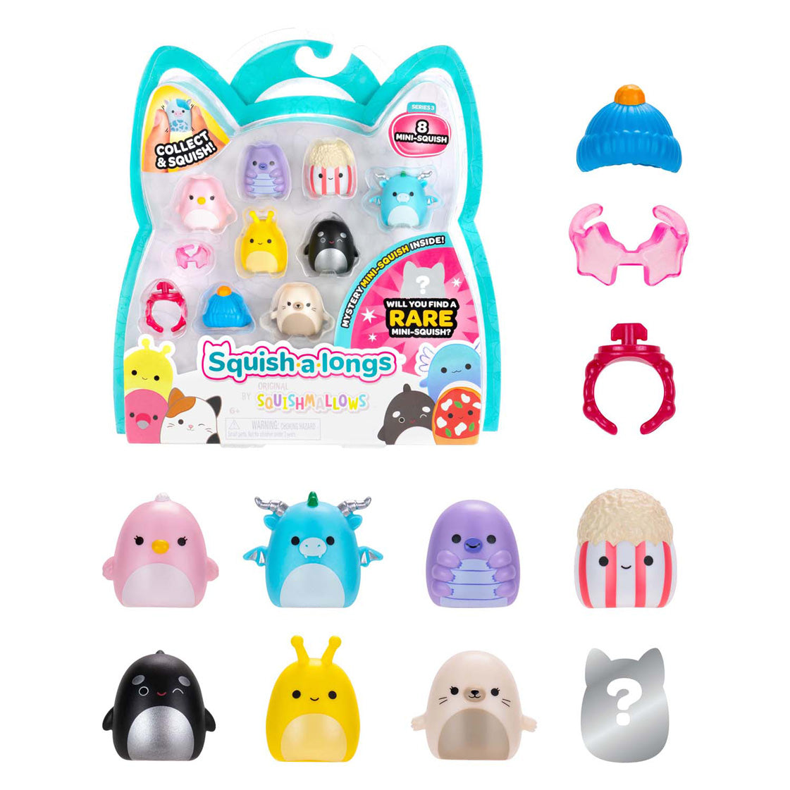 Jazwares Squishmallows – Squish-A-Longs-Spielzeugfiguren Stil 2 – 8 Stück.