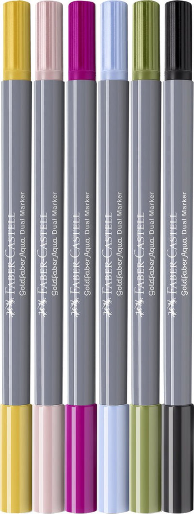 Faber-Castell – Duo-Aquarellmarker – Goldfaber – Set mit 6 Schriftzügen – Pinsel 0,6 mm – FC-164524