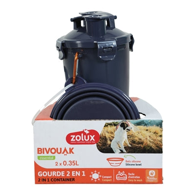 Zolux Bvk 2in1 Reissetflasche mit Food Bowl und Trinkbehälter Blau