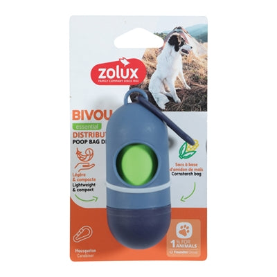 Zolux Bvk Poop -Beutelhalter + 15 Poop -Taschen Blau