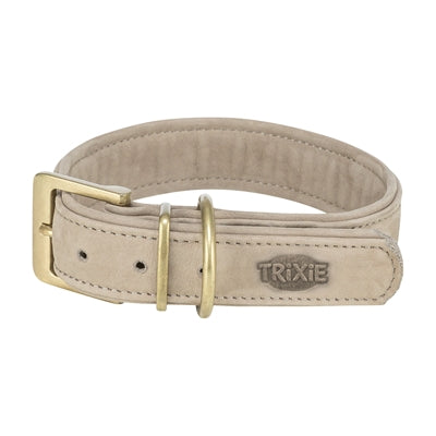 Trixie Kragenhund reines Leder hellgrau