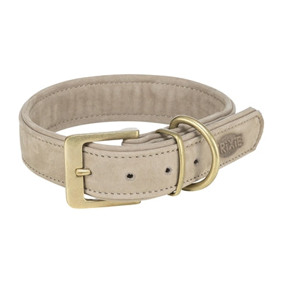 Trixie Kragenhund reines Leder hellgrau