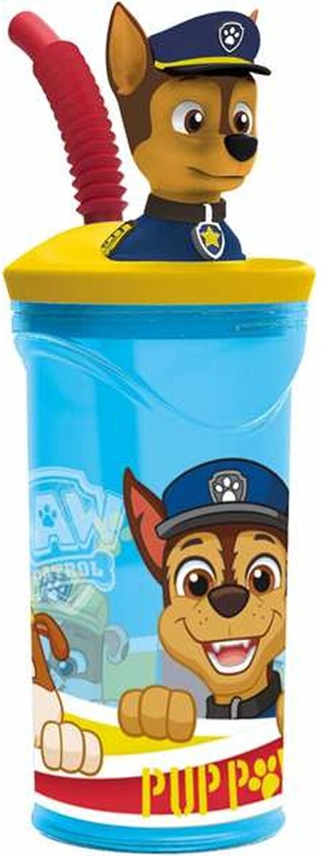 Stor Paw Patrol Trinkbecher mit Strohhalm – 360 ml – wiederverwendbar – mit 3D-Figur – BPA-frei – Trinkbecher für Kinder ab 4 Jahren – transparent blau
