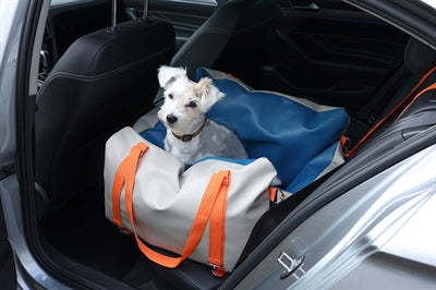 Gemütlicher Autositz-Reisekorb, Hundekorb, beige, blau, orange