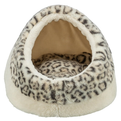 Trixie Katzenbett Iglu Leo weicher Plüsch cremefarben mit Leopardenmuster