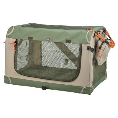 Trixie Hundehütte, bequeme Bank, Stoff-Reisekorb, olivgrün, beige