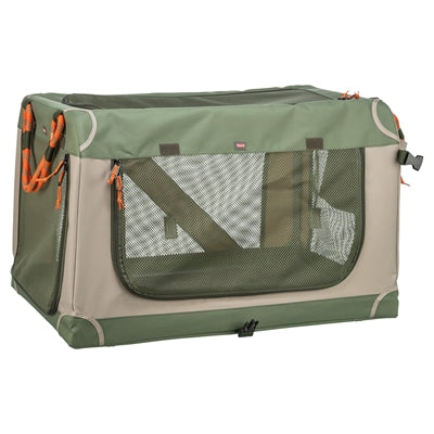 Trixie Hundehütte, bequeme Bank, Stoff-Reisekorb, olivgrün, beige