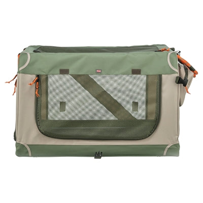 Trixie Hundehütte, bequeme Bank, Stoff-Reisekorb, olivgrün, beige