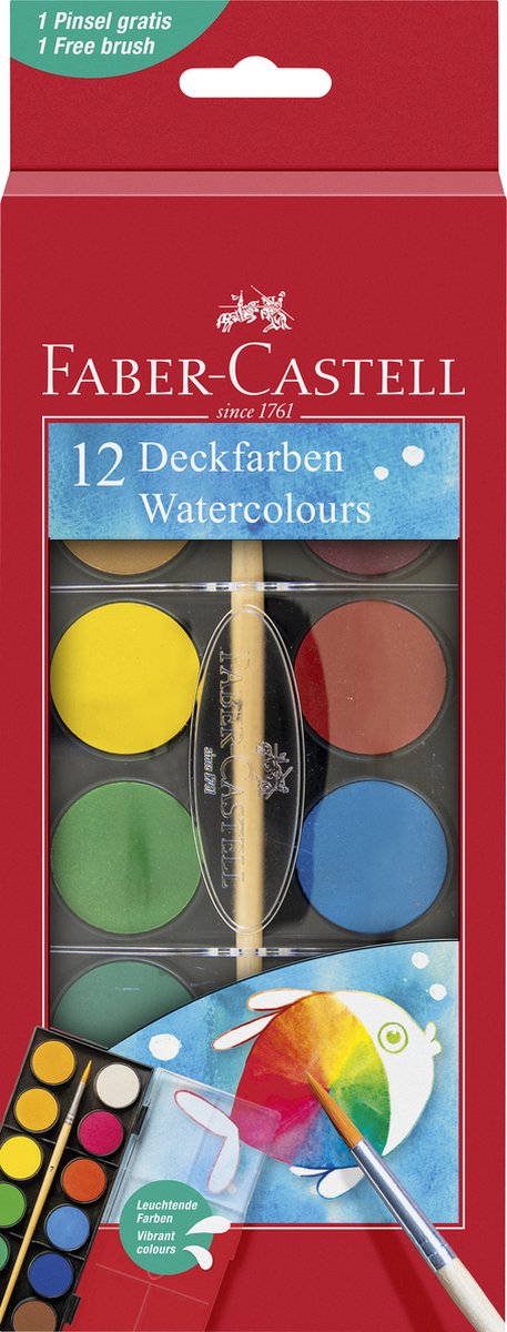 Faber-Castell Aquarellkasten – 12 Farben + Pinsel – Pfanne 30 rund – fc-125018