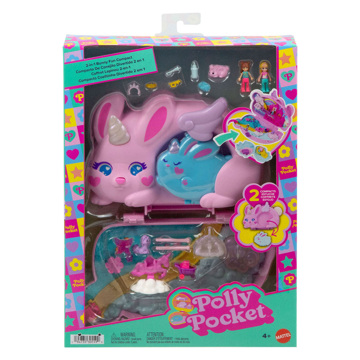 Polly Pocket 2-in-1 Hasenspaß – Tasche mit kompaktem Spielset