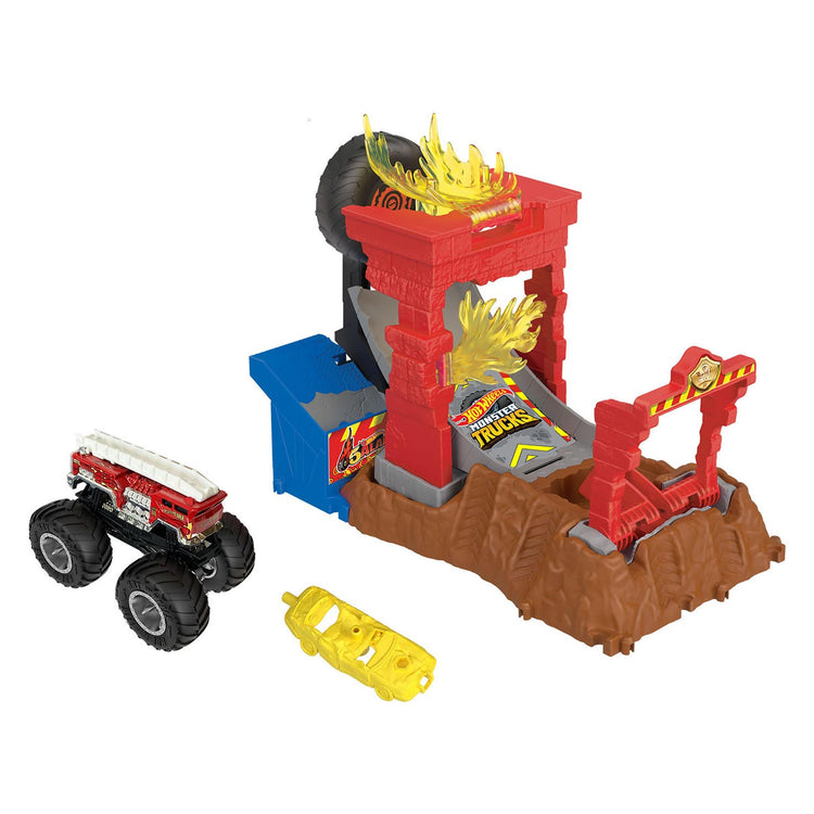 Hot Wheels Monster Trucks Arena Smash 5 Alarm Fire Crash Play Set Set