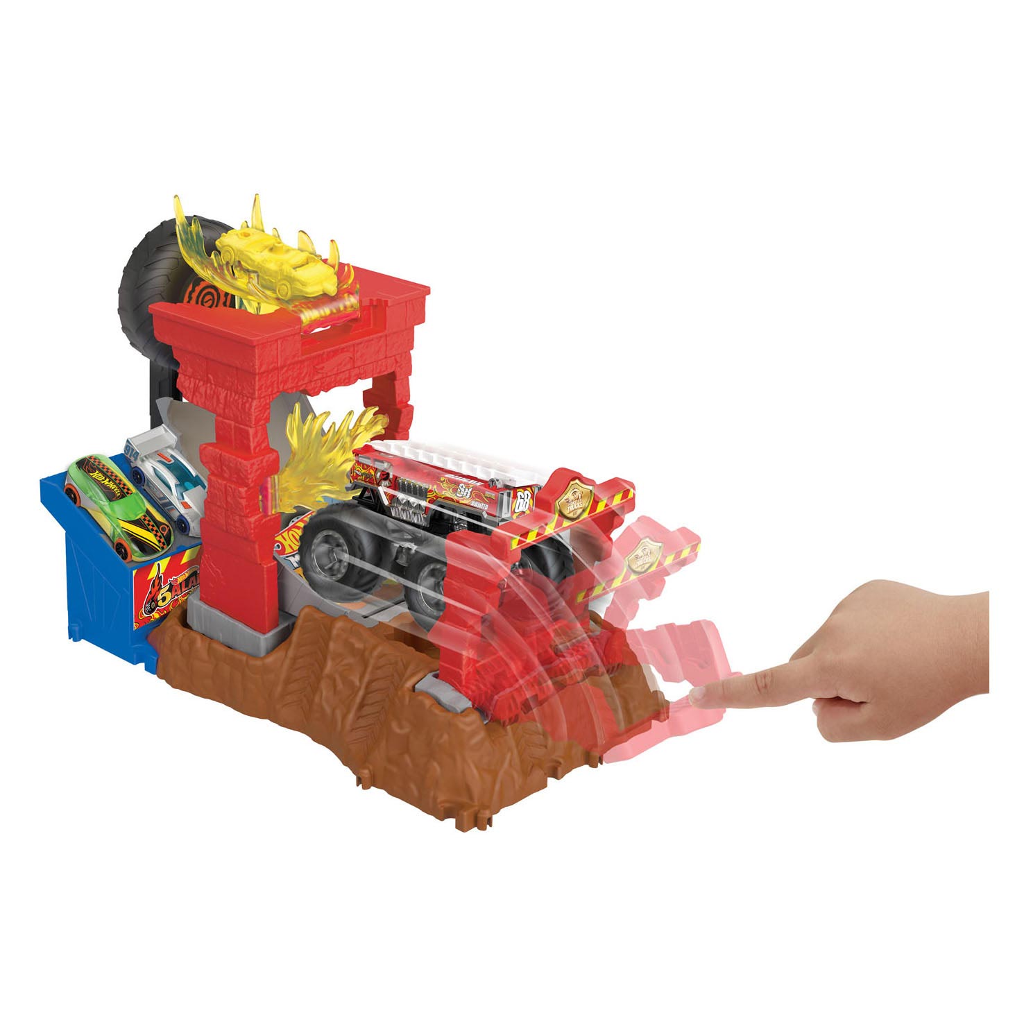 Hot Wheels Monster Trucks Arena Smash 5 Alarm Fire Crash Play Set Set