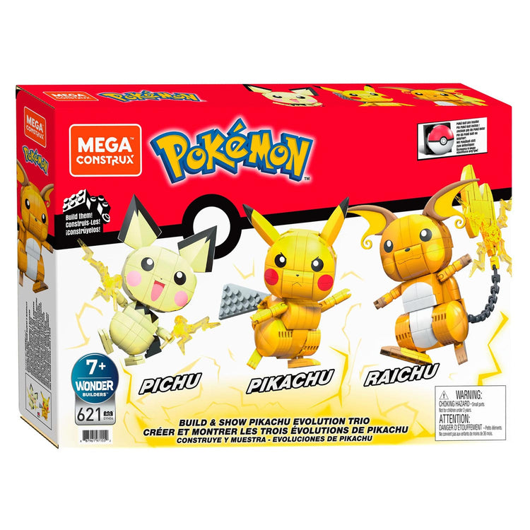 Pokémon Mega Constux Pokemon Construction Set Build und Show Pikachu Evolution Trio