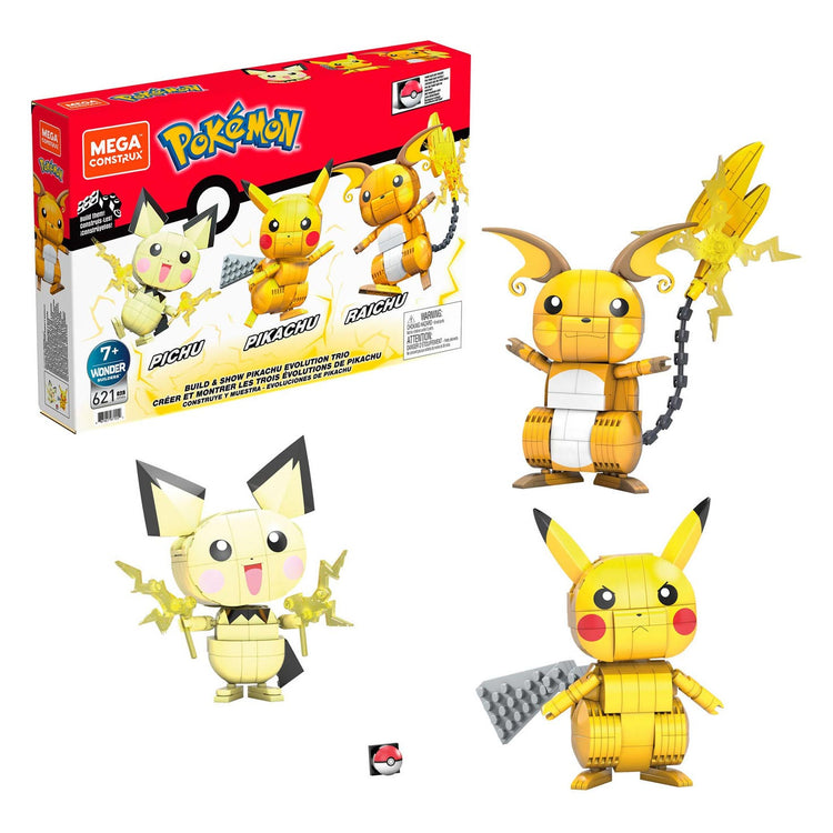Pokémon Mega Constux Pokemon Construction Set Build und Show Pikachu Evolution Trio