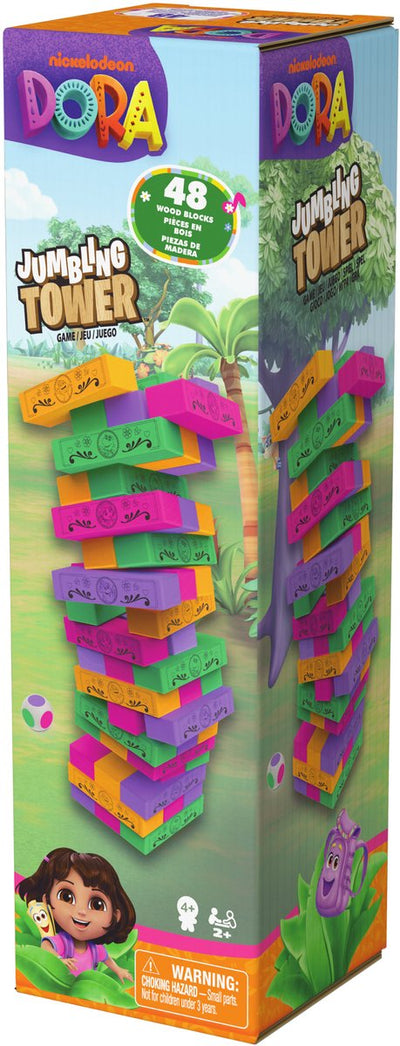 Spin-Master-Spiele – Dora – Jumbling Tower-Spiel – klassisches Stapelspiel für 2–4 Spieler – Actionspiele