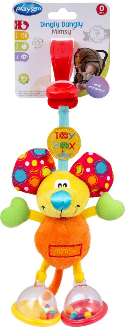 Playgro Hängespielzeug Mimsy die Maus – Hängespielzeug – Kinderwagenspielzeug – Rassel – Kinderwagenzubehör – Buggy-Zubehör – Lernspielzeug – Stofftier
