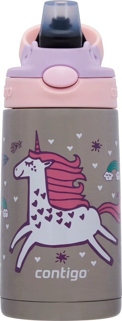 Contigo Easy Clean Autospout Thermosflasche mit Strohhalm für Kinder, BPA-freie Edelstahl-Wasserflasche, 100 % auslaufsicher, leicht zu reinigen, ideal für Kita, Schule und Sport, 380 ml | fliegendes Einhorn