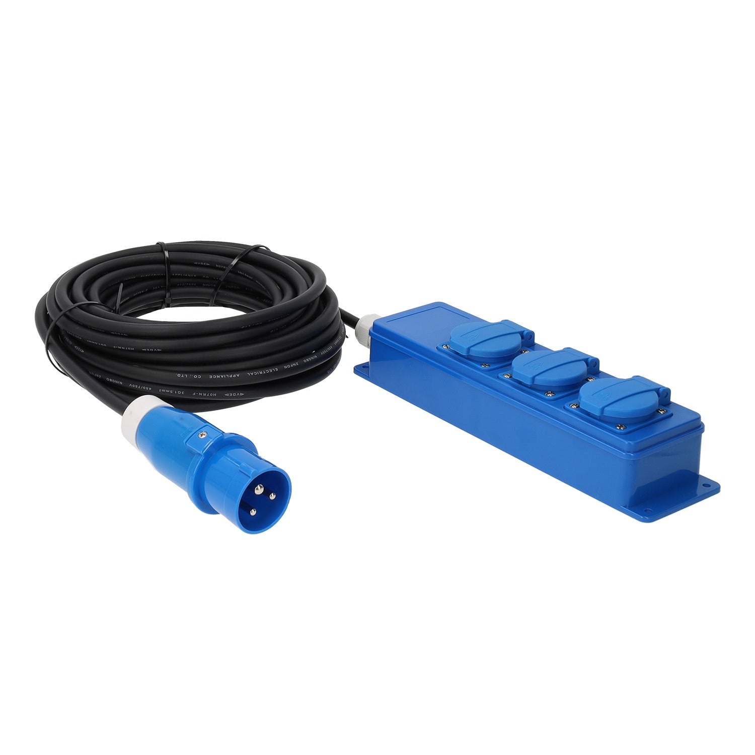 Dreifach-CEE-3-Wege-Schuko-Steckdosenleiste mit 10 m Kabel und CEE-Stecker