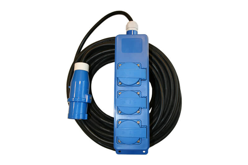 Dreifach-CEE-3-Wege-Schuko-Steckdosenleiste mit 20 m Kabel und CEE-Stecker