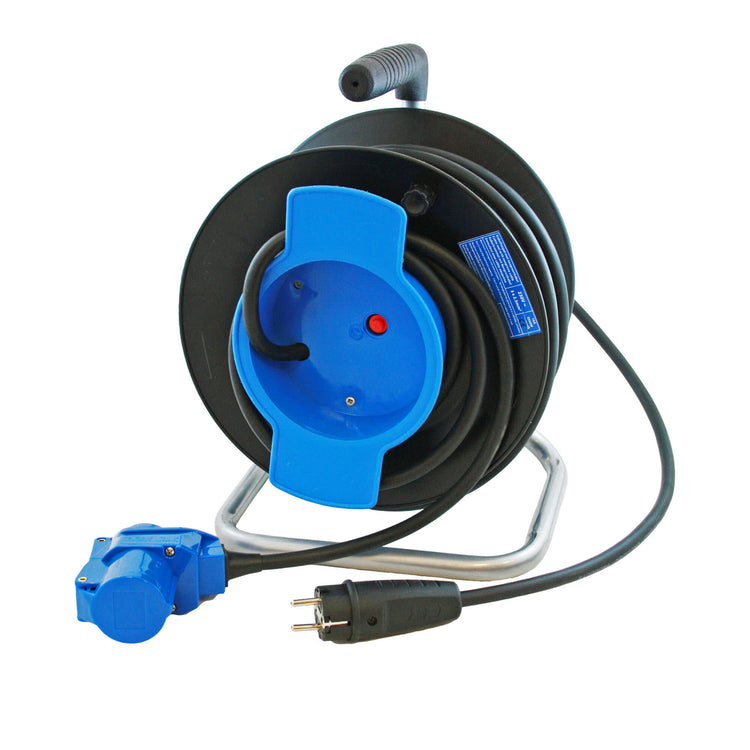 Kabeltrommel mit 25 Meter Neoprenkabel 3x 2,5mm² - Schukostecker und Winkelkupplung
