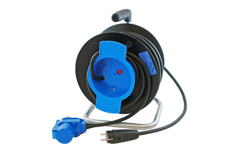 Kabeltrommel mit 30 Metern Neoprenkabel 3x 1,5mm² - CEE-Stecker und Winkelkupplung