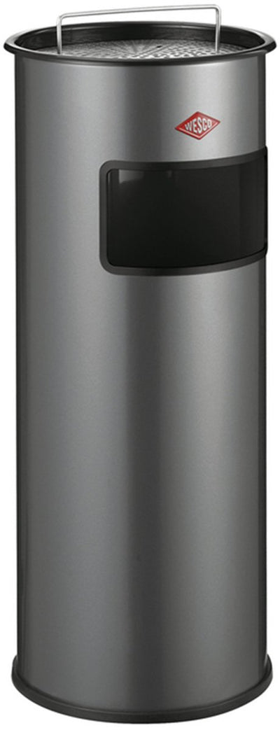 Wesco Standaschenbecher mit Sieb ohne Einsatz | 50 Liter | Metall - Silber | Abfallbehälter mit Aschenbecher stehend - Made in Germany