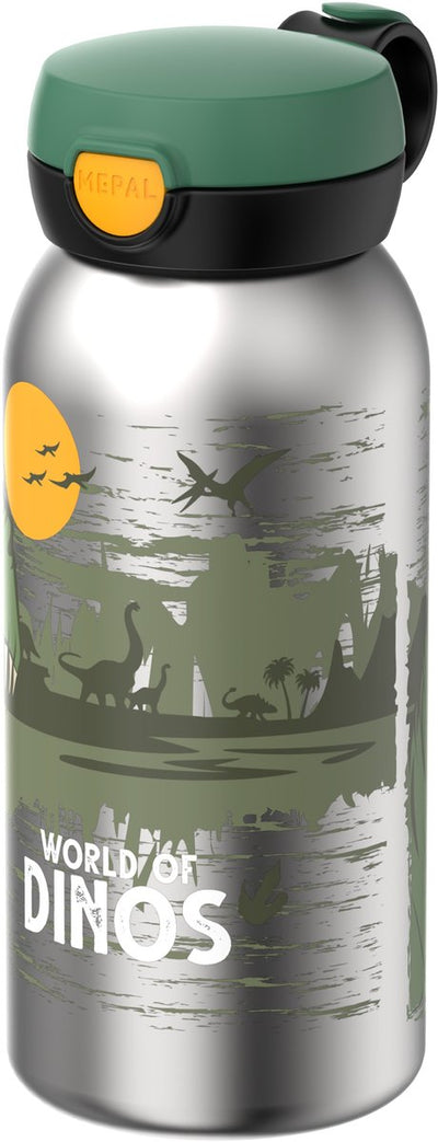 Mepal Edelstahl-Trinkflasche mit Klappdeckel Campus – 600 ml – Wasserflasche Edelstahl – auslaufsicher – hygienischer Deckel – Dino