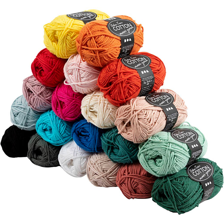Creativ Company Baumwollgarn, L: 80-85 m, verschiedene Farben, 20x50 gr 1 Box