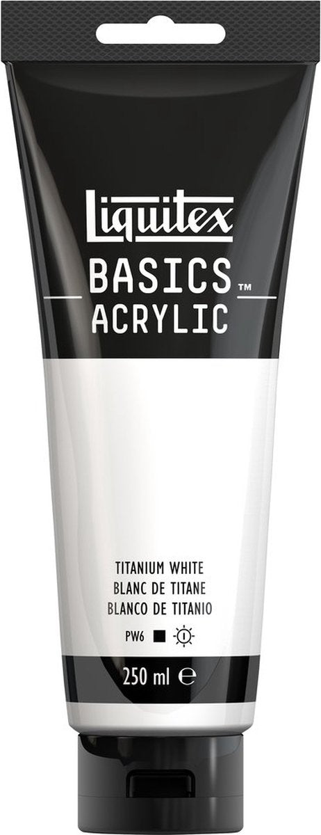 Liquitex 88700229 Basics Acrylfarbe Titanweiß – 250 ml | Künstler-Acrylfarbe | mittlere Viskosität | lichtechte Farbe zum Bemalen von Leinwand