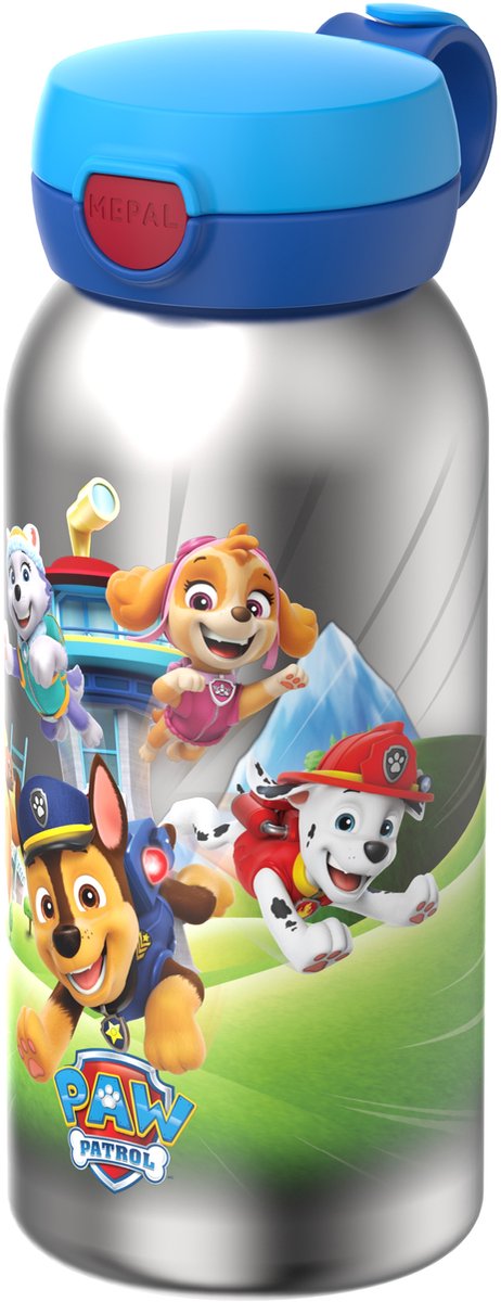 Mepal Edelstahl-Trinkflasche mit Klappdeckel Campus – 600 ml – Wasserflasche Edelstahl – auslaufsicher – hygienischer Deckel – Paw Patrol Pups