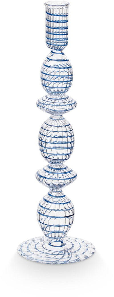 Pip Studio Candlestick Swirl – Kerzenhalter aus Glas – dunkelblau – 28 cm