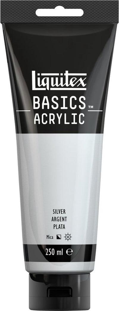 Liquitex 88700242 Basics Acrylfarbe Silber – 250 ml | Künstler-Acrylfarbe | mittlere Viskosität | Metallic-Effekt zum Bemalen von Leinwand