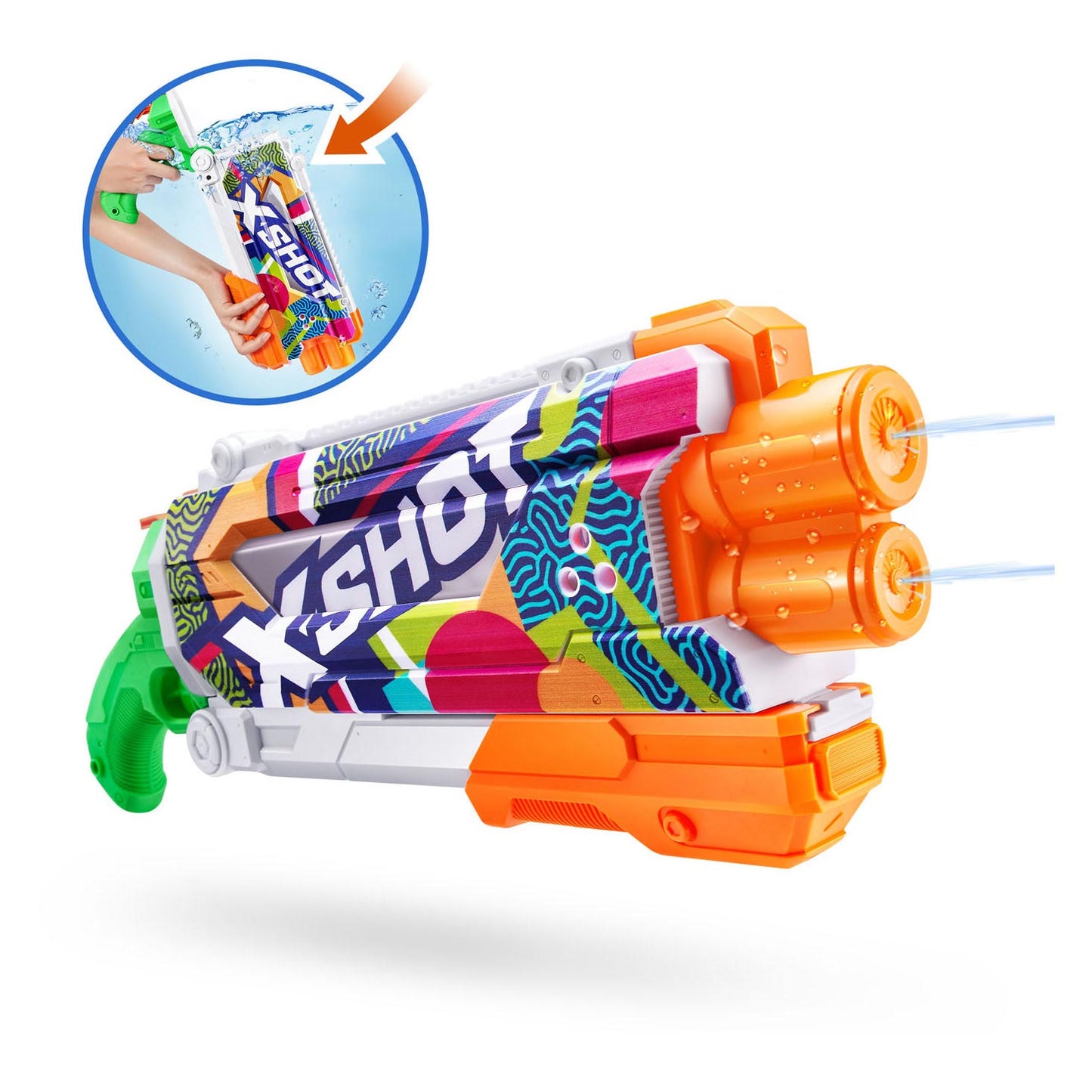 Zuru X-Shot Wasserpistole schnelle Füllung Skins Pump Action, 500 ml