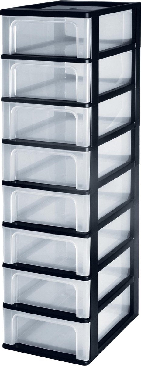 Iris Organizer-Kommode, Schubladensystem A4 – 8 x 7 l – schwarz transparent